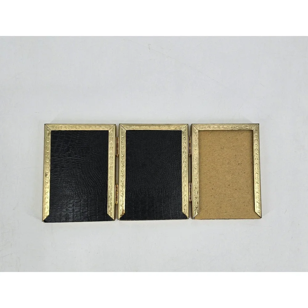 Vintage Decorel Gold Triple Folding Photo Frame 2.5x3.5 Ornate